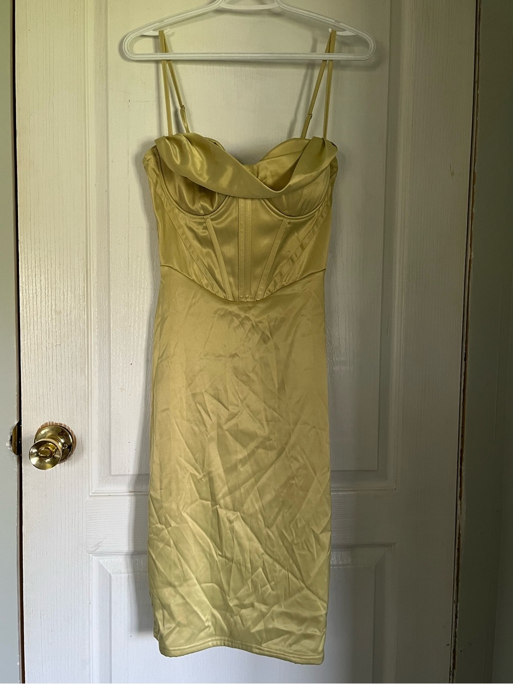 Satin Slip Midi Dress in Pale Chartreuse